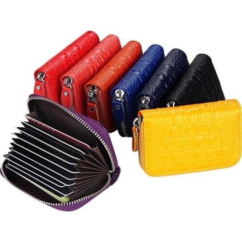 Mini Genuine Leather Zipper Organ Card Holder Luxury Brand Crocodile Patten Card Package Top Leather Credit ID Card Case Bag