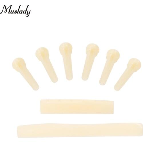 Muslady Portable 6 String Guitar Bridge Pins Saddle Preslotted Bone Nuts Plastic for Acoustic Electric Guitar Guitar Accessories