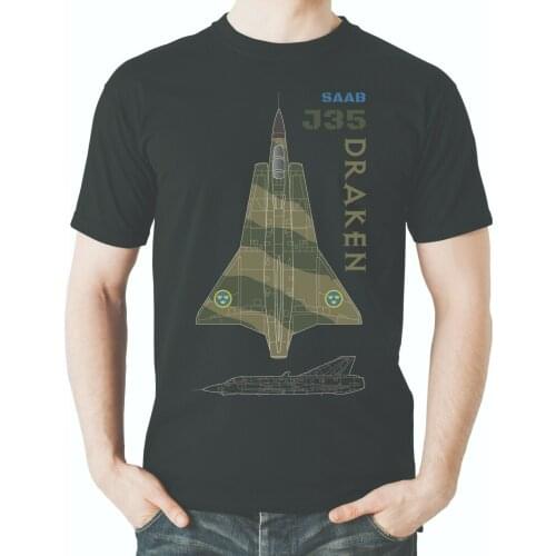 Aviation themed Mens T Shirt 'SAAB J35 Draken' Shirts SHORT Casual COTTON O-Neck men clothing