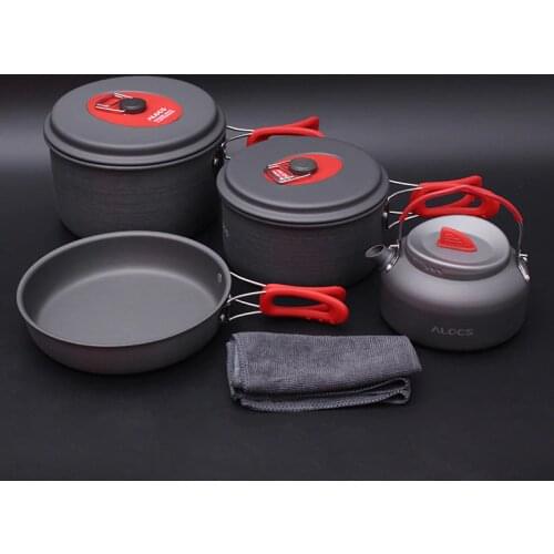 Alocs 3-4 Person Outdoor Pot Kettle Frying Pan Set Camping Cookware Mess Kit CW-C06S