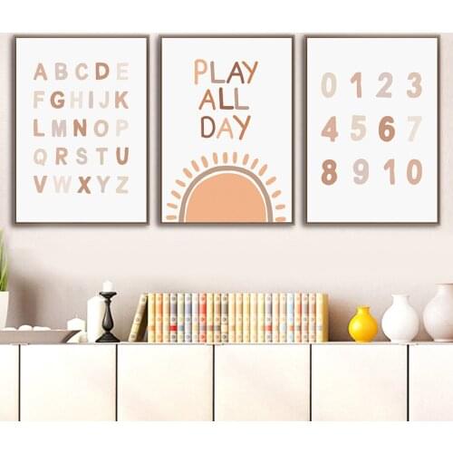 Play Sun ABC Number Lion Giraffe Tiger Nursery Wall Art Canvas Painting Nordic Posters And Prints Wall Pictures For Kids Room