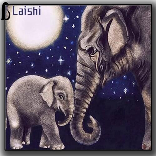 New Arrival Full Square Round Diamond Painting Cute Elephant Mosaic Moon Cartoons Diamond Embroidery Animal Home Decor Craft Kit