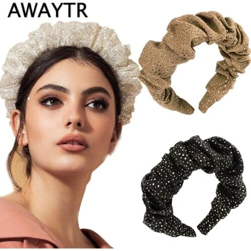 AWAYTR Bronzing Hair Hoop New Bright Glitter Scrunchy Headband for Women Girls Volume Wave Fold Hairband Wide Hair Accessories