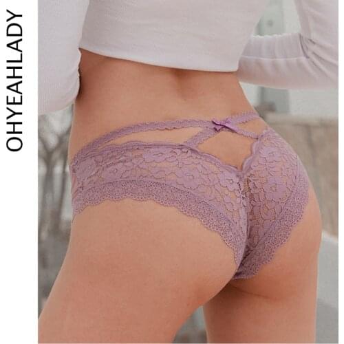 Ohyeahlady Sexy Women Bandage Hollow Out Lace Thong Panties Lingerie T back Lingerie Soft Comfortable Bowknot Underwear PJ5172