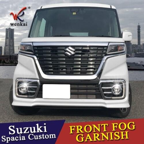 WENKAI 2PCS/SET PLASTIC CAR FRONT HEAD FOG LIGHT CHROME COVER TRIM BEZEL FRAME GARNISH FOR SUZUKI SPACIA CUSTOM MK53S