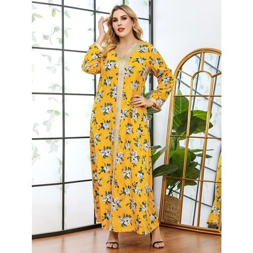 Muslim Print Dresses For Women Ramadan Mubarak Hijab Dress Abaya Dubai Turkey Islam Vestidos Robe Longue Djellaba Femme Kaftan