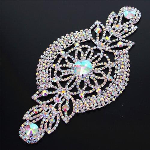 Silver AB Rhinestone Iron On Patch Motif Applique DIY Crystals Patch Rhinestone Sew On Applique Sewing Appliques for Shoes