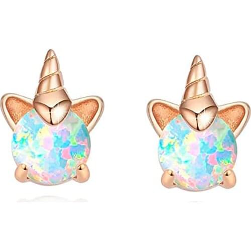 Faux Opal Unicorn Stud Earrings Fantasy Iridescent Crystal Earrings Kawaii Pastel Studs for Women Animal Jewelry Unicorn SXW37EG