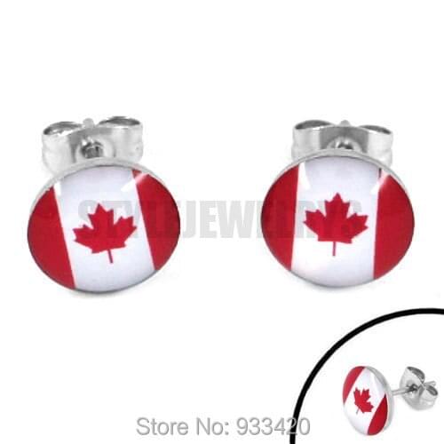 Enamel Canada Flag Earrings 2014 World Cup Brazil Stainless Steel Jewelry Motor Earring Studs SJE370082B