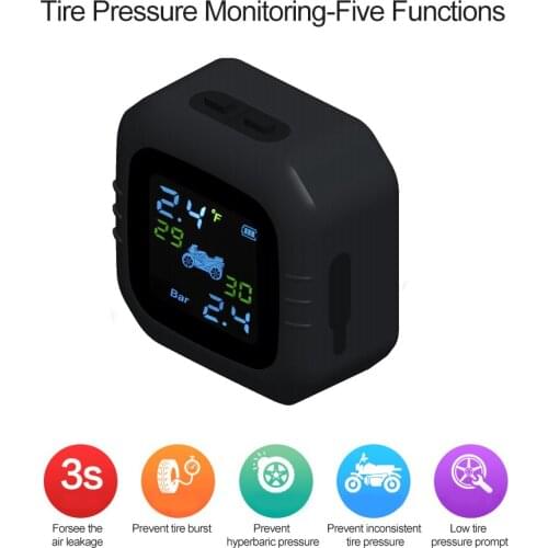 Motorcycle Waterproof TPMS Cordless Tire Pressure Monitoring System Motorbike Alarm Systems with 2 External Sensor Moto Tools
