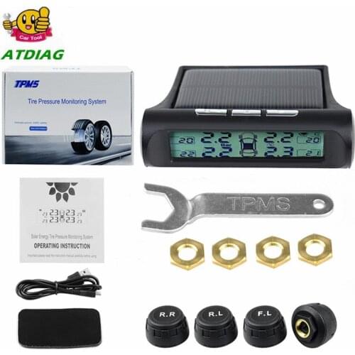 TPMS Solar USB Charging Car Tire Pressure Monitoring System LCD Display Alarm System 4 External Internal Sensors