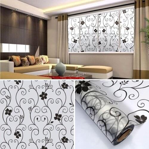 Sweet Frosted Privacy Cover Glass Window Door Black Flower Sticker Film Adhesive Home Decor B99