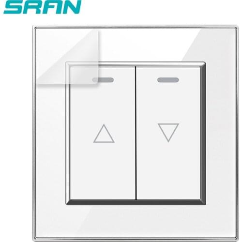 SRAN UK 2gang Roller shutter switch，Crystal Acrylic panel 86mm*86mm Momentary reset switch white/black/gold A1010-24W