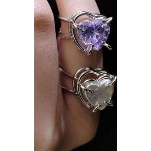 U-Magical Exaggerated Love Heart Simulation Pearl White Pink Cubic Zircon Ring for Women Hollow Index Finger Rings Jewellery