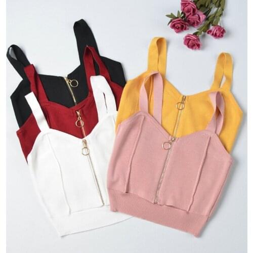 Cropped Top Ring Zipper Camisoles Knitted Sexy Tops With Hole Women Sleeveless Solid Crop Top Women Summer Shirts Hollow