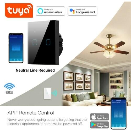 WIFI Wireless Smart Light Touch Switch Dimming Wall Lamp Glass Panel On/Off For Alexa Google Home Tuya white / black 1G 2G 3G