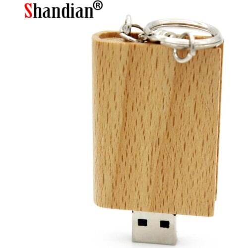 SHANDIAN Natural Wooden Book usb flash drive pendrive 4gb/16gb/32gb/64gb memory stick pen drive metal keychain free custom logo