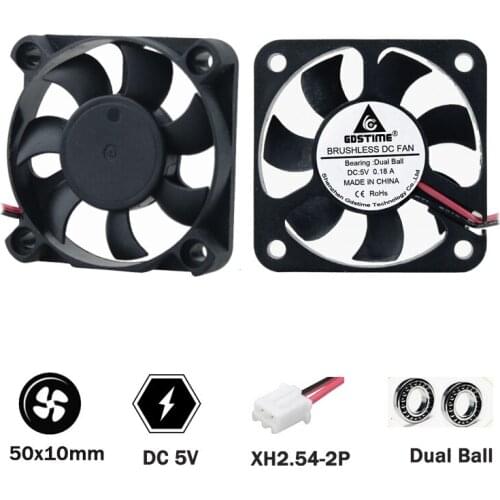 2 pcs GDSTIME 5010 50 * 50 * 10mm 5V cooling fan 2PIN 50mm 5cm 2inch Industrial laptop dual ball cooling fan