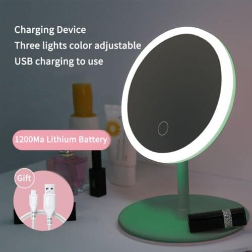 LED Makeup Mirror With Light Ladies Storage Makeup Lamp Desktop Rotating Vanity Mirror Round Shape Cosmetic Mirrors for Bedroom