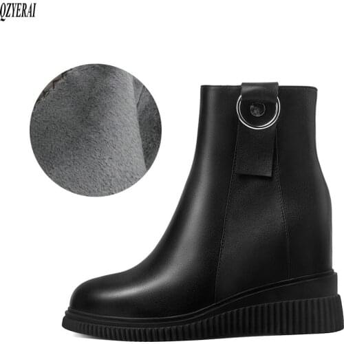 New Winter women shoes 100% natural Genuine leather boots women boots wedge Warm fur Female boots cowhide Chelsea snow boots