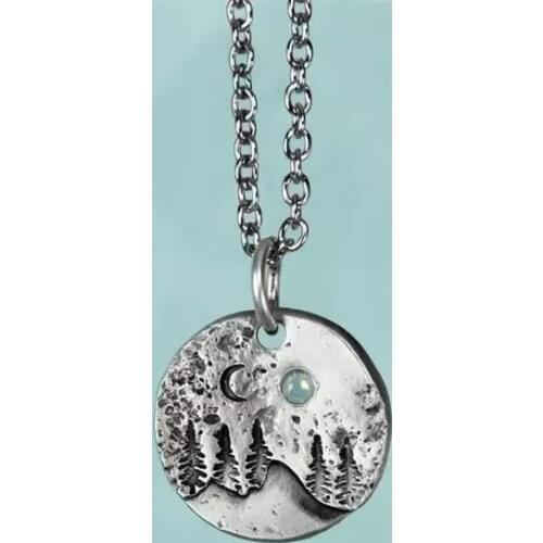 Fashion Silver Color Nature Mountain Necklace Moonlight Charm Chain Pendant Necklaces for Women Statement Necklace Party Jewelry