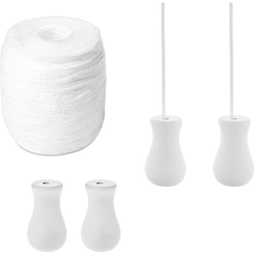 1.8 mm White Braided Lift Shade Cord 55 Yards/Roll with 4 Pieces Wood Pendant for Aluminum Blind Shade,Gardening Plant