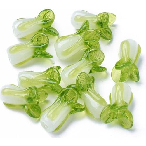 10pcs 18~20mm Handmade Glass Lampwork Beads Green Vegetable Loose Beads for DIY Crafts Jewelry Making Findings Supplies