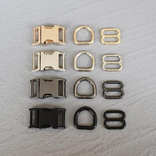 100 Sets 15mm Webbing Metal Hardware D Ring Adjuster Belt Strap Slider Release Buckle Three-Piece Use For DIY Dog Collar 15-3s8