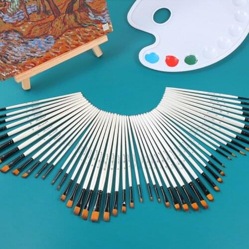 12pcs Nylon Hair Wooden Handle Watercolor Paint Brush Pen Set For Learning Diy Oil Acrylic Painting Art Paint Brushes Supplies