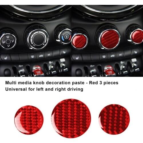 3Pcs Panel Trim Durable Easy Installation Carbon Fiber Red Multi-media Button Sticker Trim Universal for BMW Mini F55 F56 F60