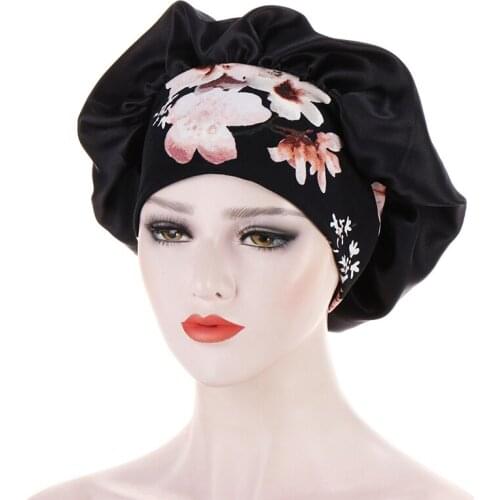 Unisex Adults Satin Hair cap Nightcap Wide-brimmed Floral Sleeping Cap Shower Cap Silk Bathing Hats For Bathroom For All Seasons