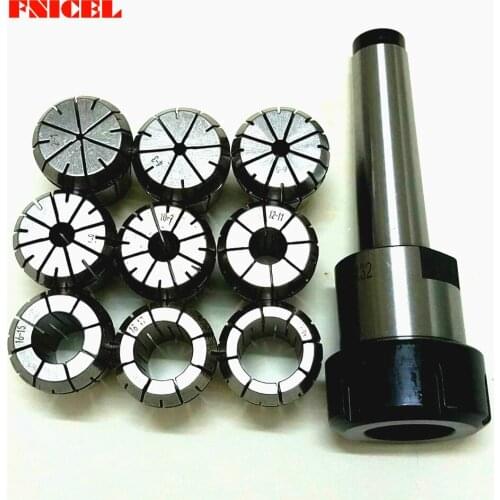 FNICEL 10pcs/set ER32 Collet Chuck Holder MT3 M12 Morse Taper + ER32 Spring Collets ID 2-20mm For Lathe Milling Tools