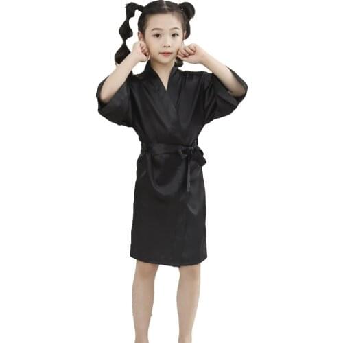 Kids Party Robes Clothes Black Pink Blue Toddler Baby Girl Solid Silk Satin Bathrobe Fashion Birthday Sleepwear Pajamas Robes