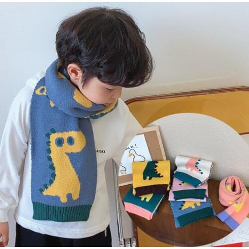 2022 Cartoon Dinosaur Kids Baby Scarf for Boys Girls Winter Warm Knitted Soft Long Collar Neck Ring Scarf Children Bebe Scarves