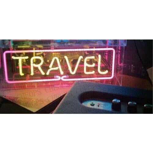 Travel Acrylic Box Gift Neon Signs Real Glass Tube Beer Bar Pub Bedroom Wall Homeroom Girlsroom Party Decor Lamp 14"x5"