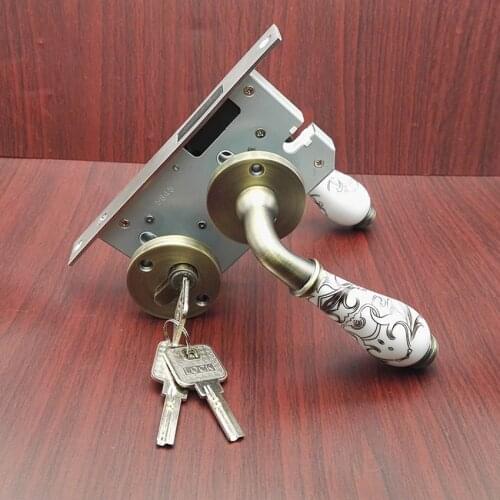 European retro printing ceramic mute solid wooden door lock antique bronze Magnetic single tongue lock body bedroom door lock