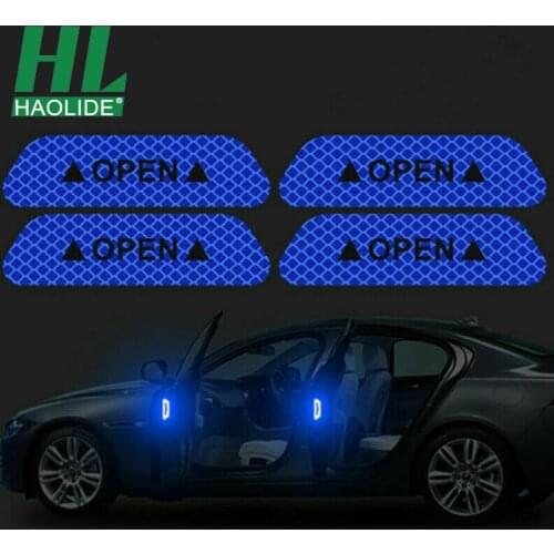 HAOLIDE 4PCS Blue Car Door Open Sticker Reflective Stripe Tape Safety Warning Auto Decal Film