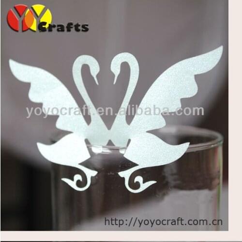 Swan laser cut paper place card cup card glass wine charms wedding favors and gifts