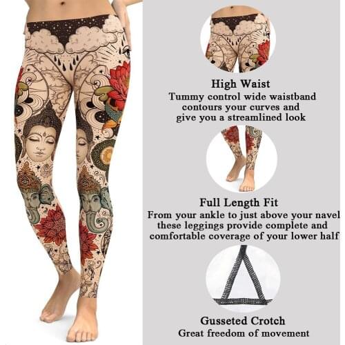 Gossina Lotus Leggings For Fitness Tattoo Womens Pants Printed Gym Workout Clothing 2021 UV Protected Sport Woman Tights