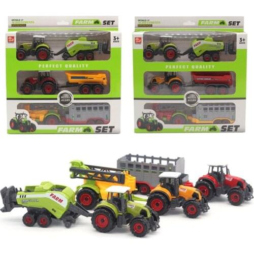Mini Diecast Farm Tractor Vehicle Car Carriage Model Set Collection Kids Toy Tabletop Ornaments Boy Birthday Gift