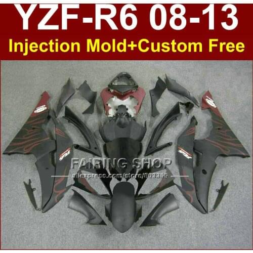Matte black custom fairings for YAMAHA 2008 2009 2011 2013 YZF-R6 Injection mold bodywork YZF R6 08-13 aftermarket YZF1000 ABS