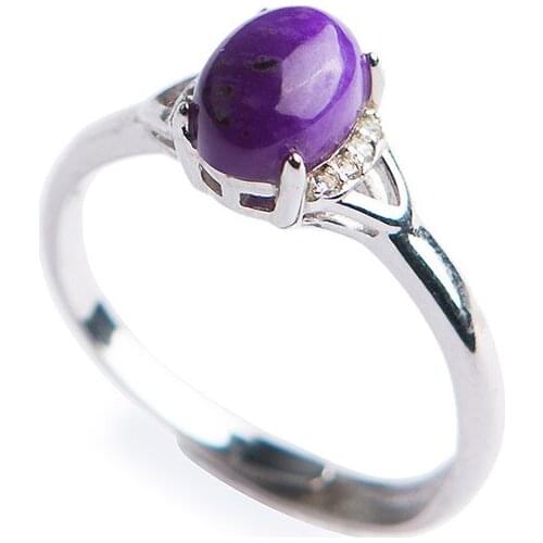 Genuine Natural sugilite Gems Purple Round Crystal Bead Adjustable Size Lady Anniversary Ring 8*6mm