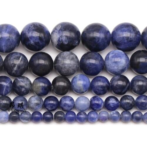 Natural Stone Dark Blue Sodalite Round Loose Beads 4 6 8 10 12mm Pick size For Jewelry Making DIY Bracelets Necklace Strand 15"
