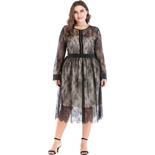 New summer womens dresses lace bohemian dresses mesh dress with liner european dresses o-neck plus size M-5xl size 5237