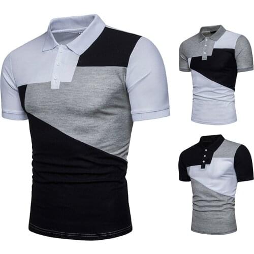 Mens New Fashion Large Color Matching Short Sleeve Polo Shirt Mens European Slim Fit Mens Polo Shirt