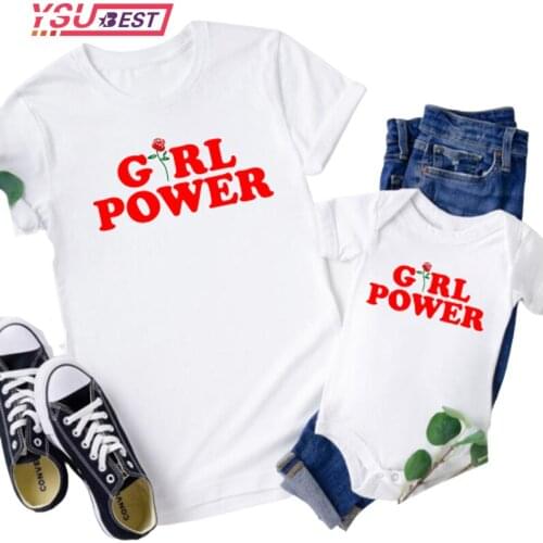 Mommy and Me Shirts Mama Girl Matching T-Shirts GIRL POWER Print Mommy and Me Outfits Mother Daughter Shirts Gift for New Baby