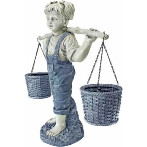 Garden Decorative Statue, Resin Little Girl Carrying Flower Baskets Sculpture for Yard, Balcony, Courtyard