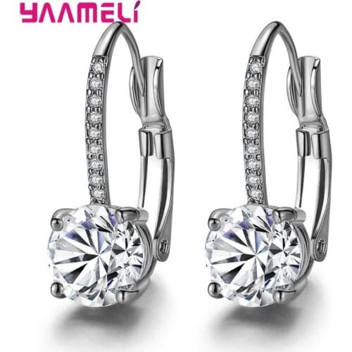 925 Sterling Silver Hoop Earrings Jewelry Rhinestone Cubic Zircon Mirco Inlay Lever Back Women Fashion Accessories