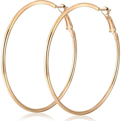 European Big Hoop Earrings for Women Yellow Gold Filled Temperament Simple Earrings Dia 5cm