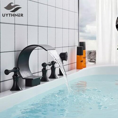 Bathtub Faucet Mixer Basin Tap Wide Spout Waterfall Tub Bathroom Faucet Hot And Cold Water Mixer With Hand Shower Bath Faucet